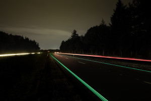 The painted road markings are said to be able to glow up to eight hours in the dark.Credit: Roosegaarde