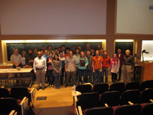 UT-Austin Student Chapter members with Prof. Allen Bard and Prof. Arumugam Manthiram at our Fall 2014 Student Chalk Talk by Netz Arroyo. UT-Austin Student Chapter President (Josephine Cunningham) is holding the 2014 Outstanding Student Chapter Award Plaque. 