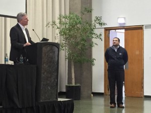 Dr. Chamberlain giving a lecture the students and faculty at the IIT student chapter's first event.